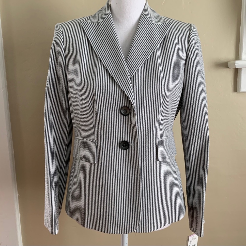 Kasper Blazer Gray White Seersucker “Nantucket Harbor” Single Breasted 6P